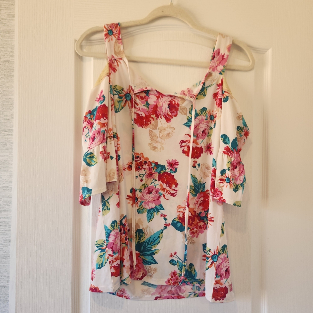 Diana Belle Floral Print Off-Shoulder Blouse Size M Euc